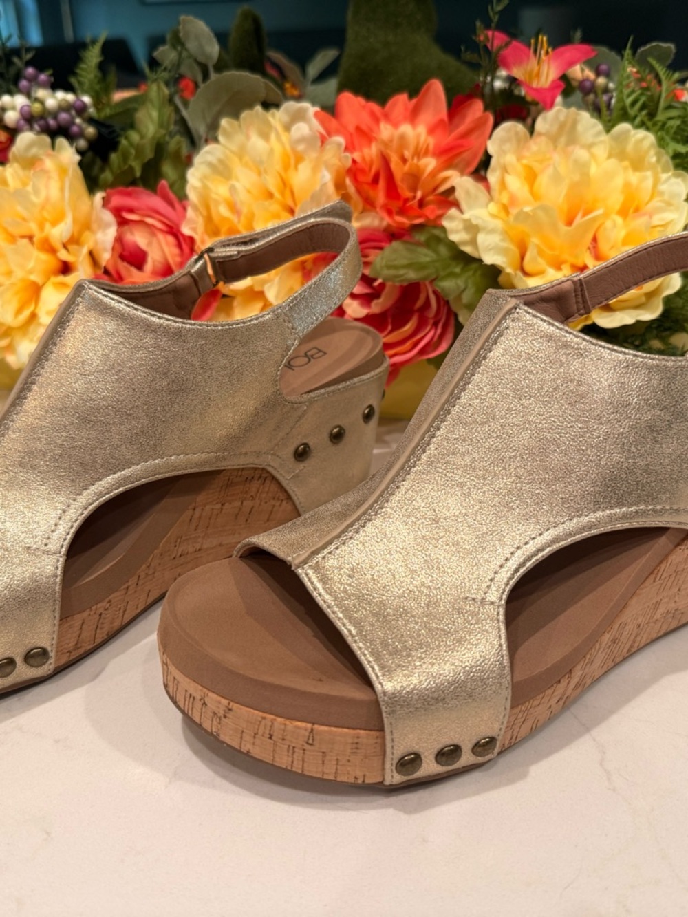 Corkys Gold Metallic Open-Toe Slingback Sandals - Picture 2 of 5